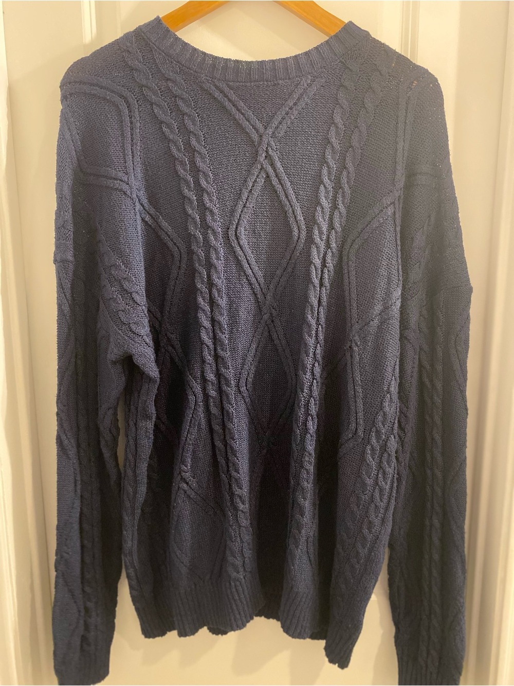 Navy Blue Cable Knit Crewneck Sweater Size Large